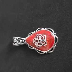 SILPADA Fiery Personality Red Coral Sterling Filigree Pendant S2272